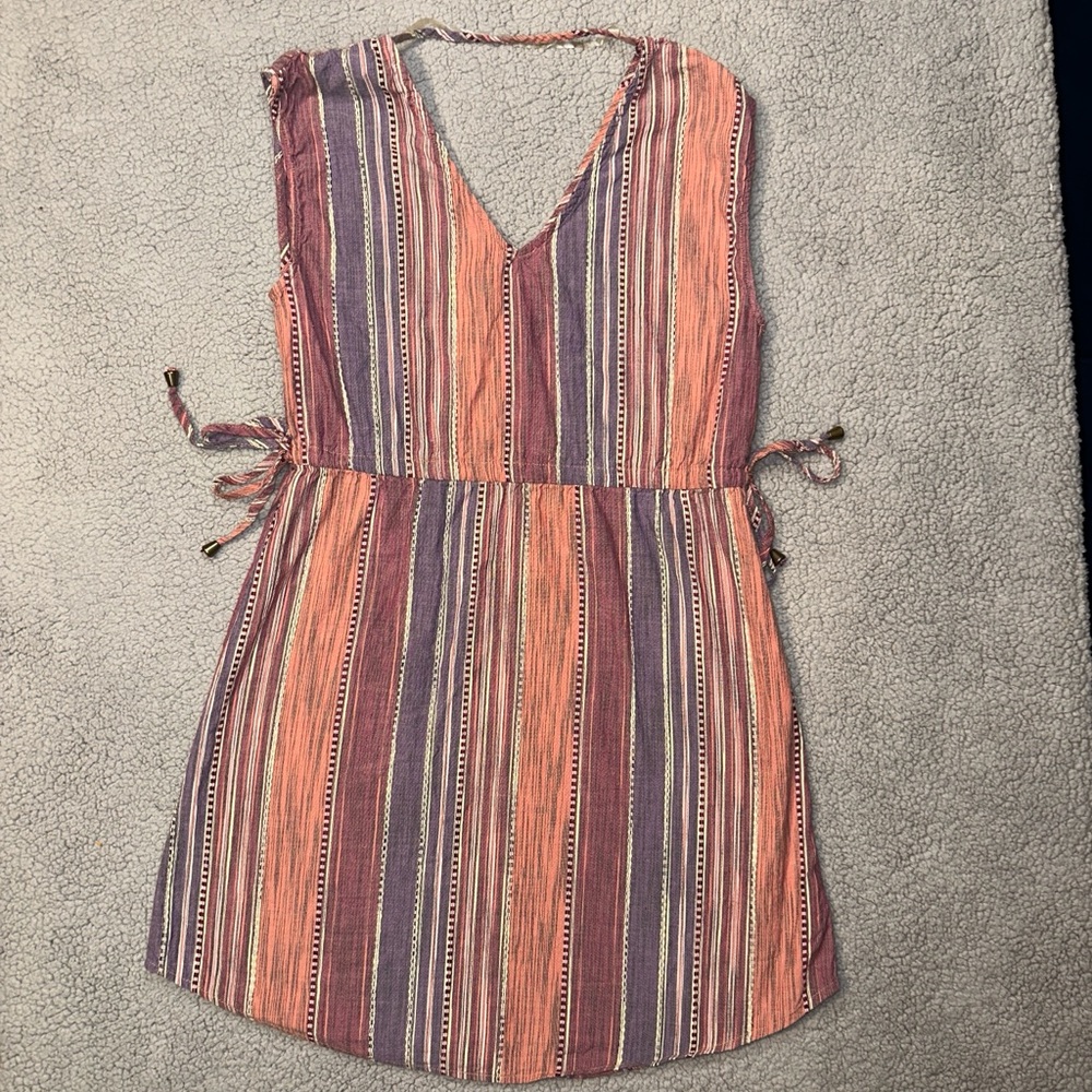 Universal Thread Women's Striped Mini Dress Small Multicolor Tie‎ Waist V Neck